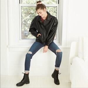 Wild Fable Black Faux‎ Leather Biker Moto Jacket Medium